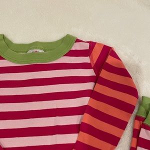 Hanna Andersson pajama, pink and green Christmas stripes, 4T